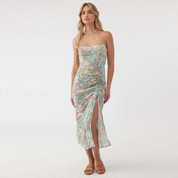 NWT O'NEILL FLORAL SUMMER BEACH MIDI DRESS CINCHED /SLIT SIZE M - Picture 1 of 16